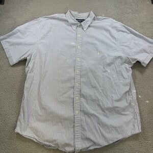 Ralph Lauren Mens 3XLT Blue White Striped Short Sleeve Button Down Shirt Cotton